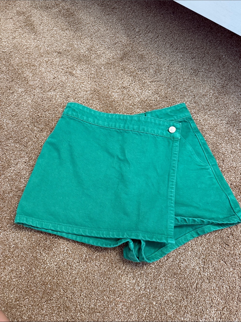 Green denim crossover skirt